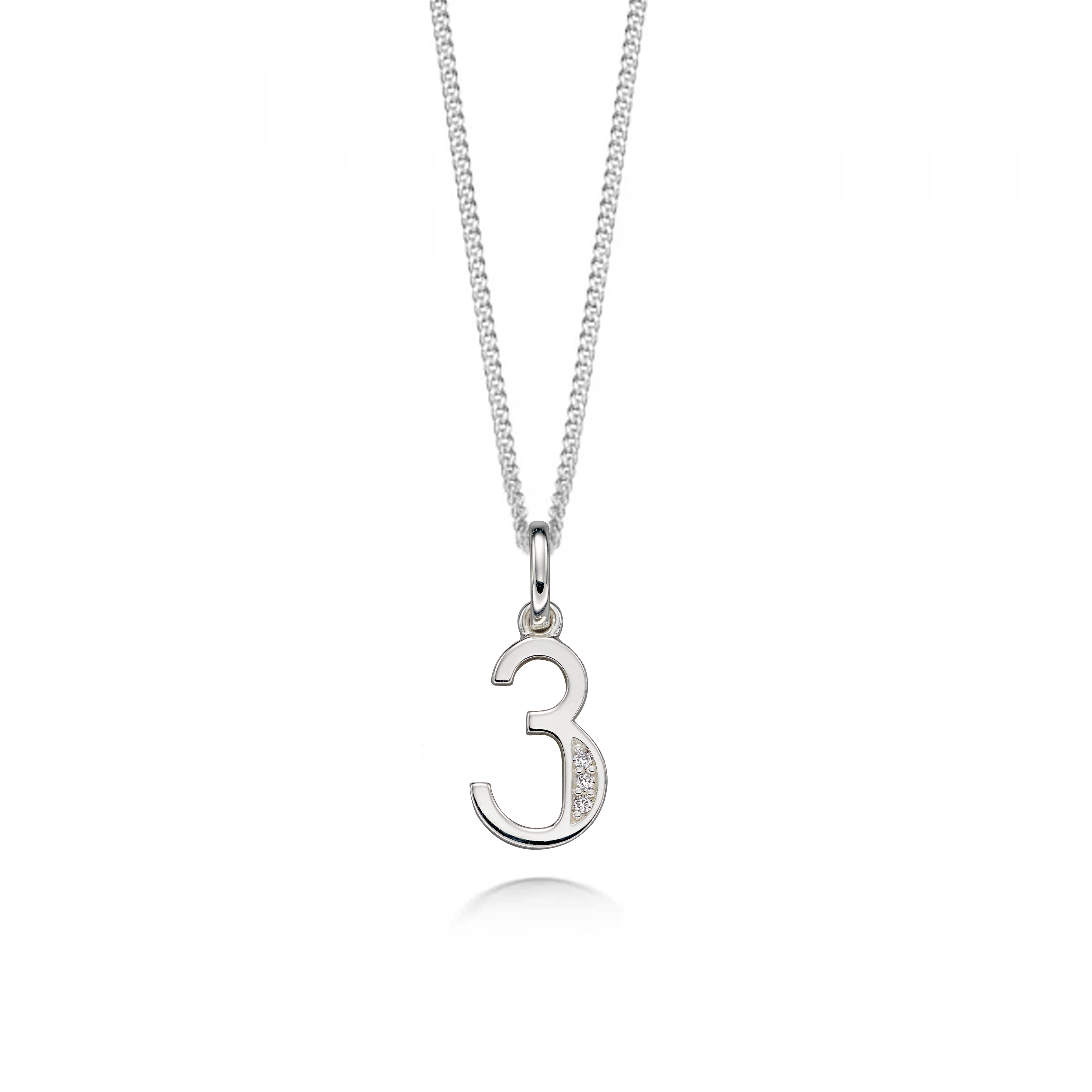 Pave Setting Number Three Diamond Neckalce and Pendant