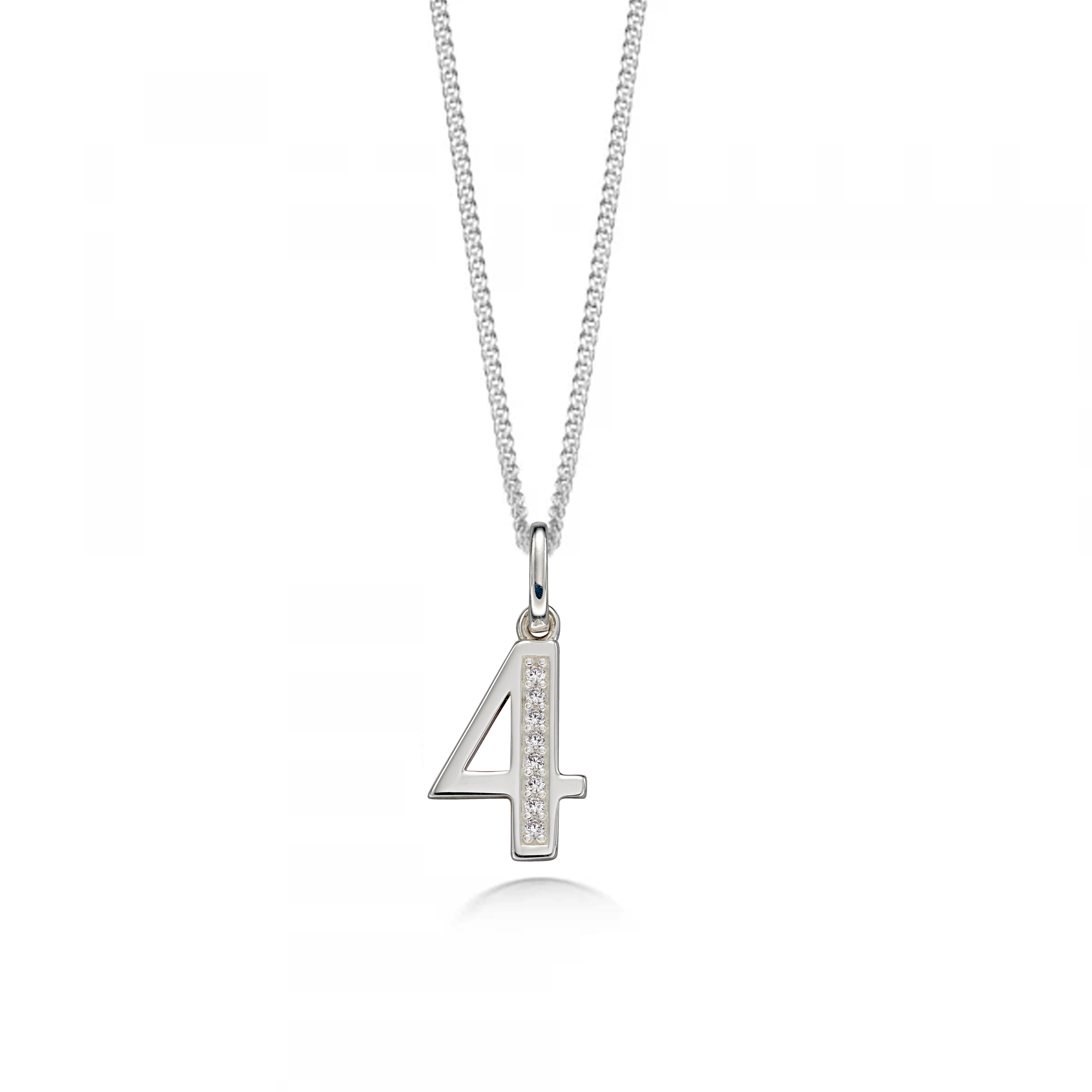 Pave Setting Number Four Diamond Neckalce and Pendant