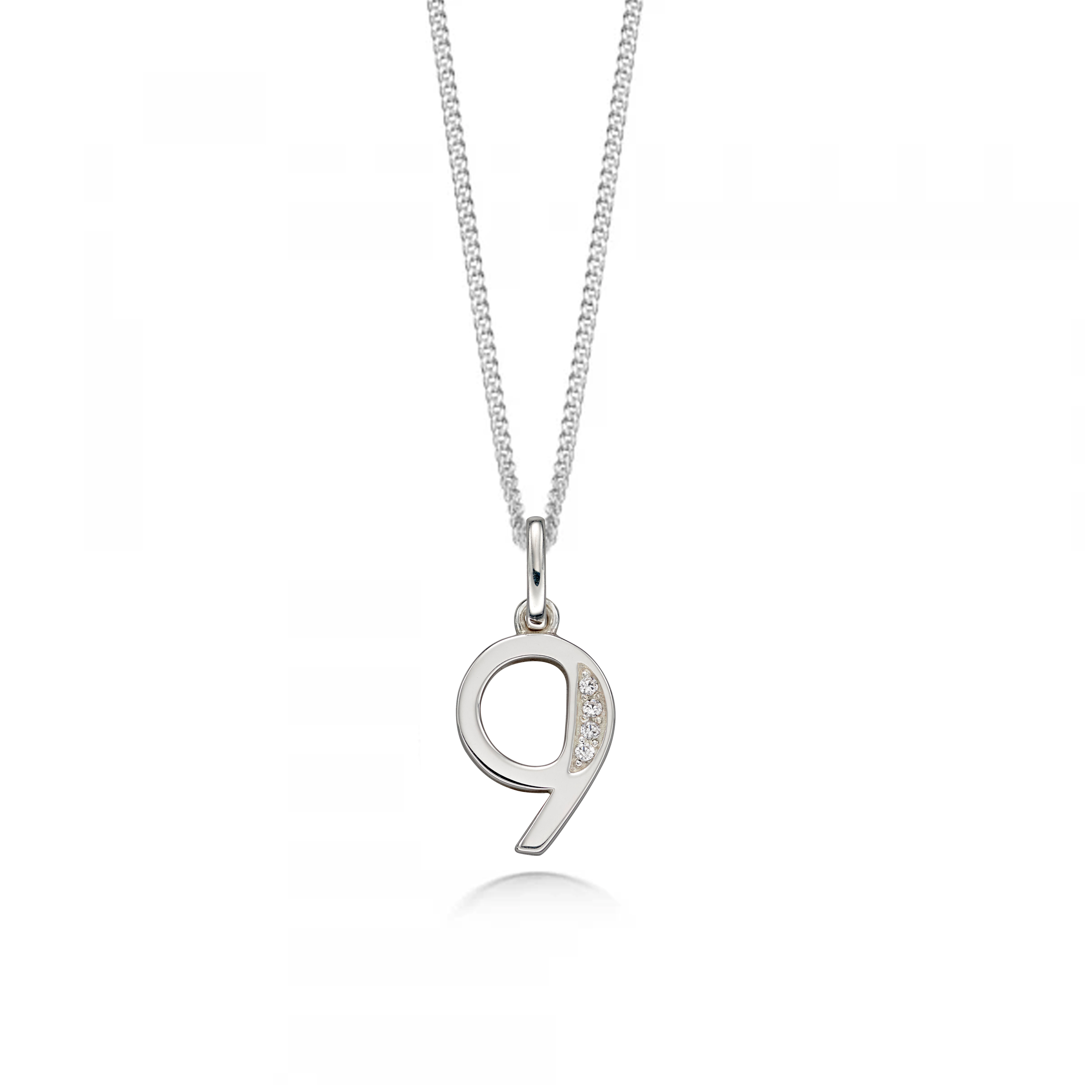 Pave Setting Number Nine Diamond Neckalce and Pendant