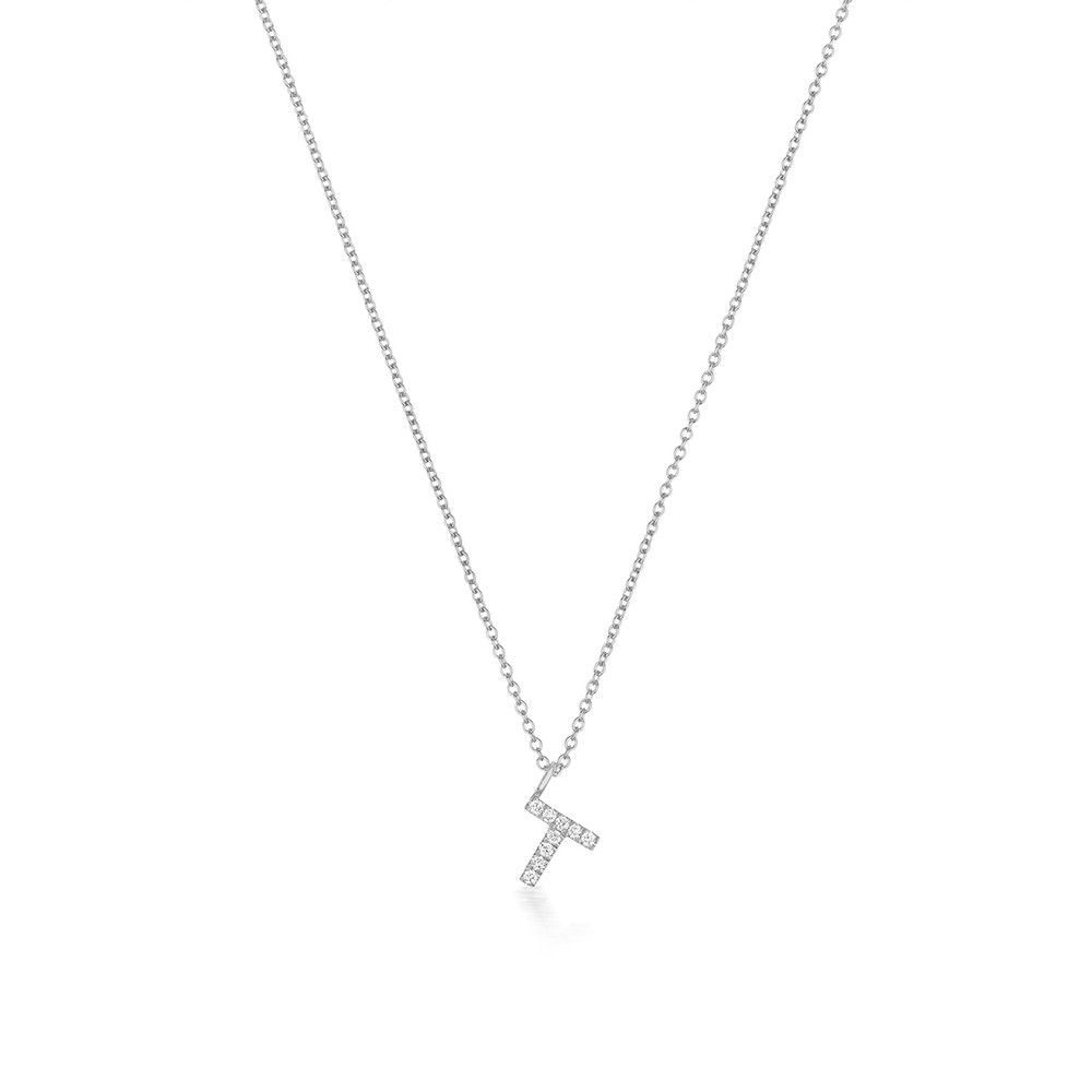 prong setting round shape letter T initial pendant(7.5 MM X 7.5 MM)