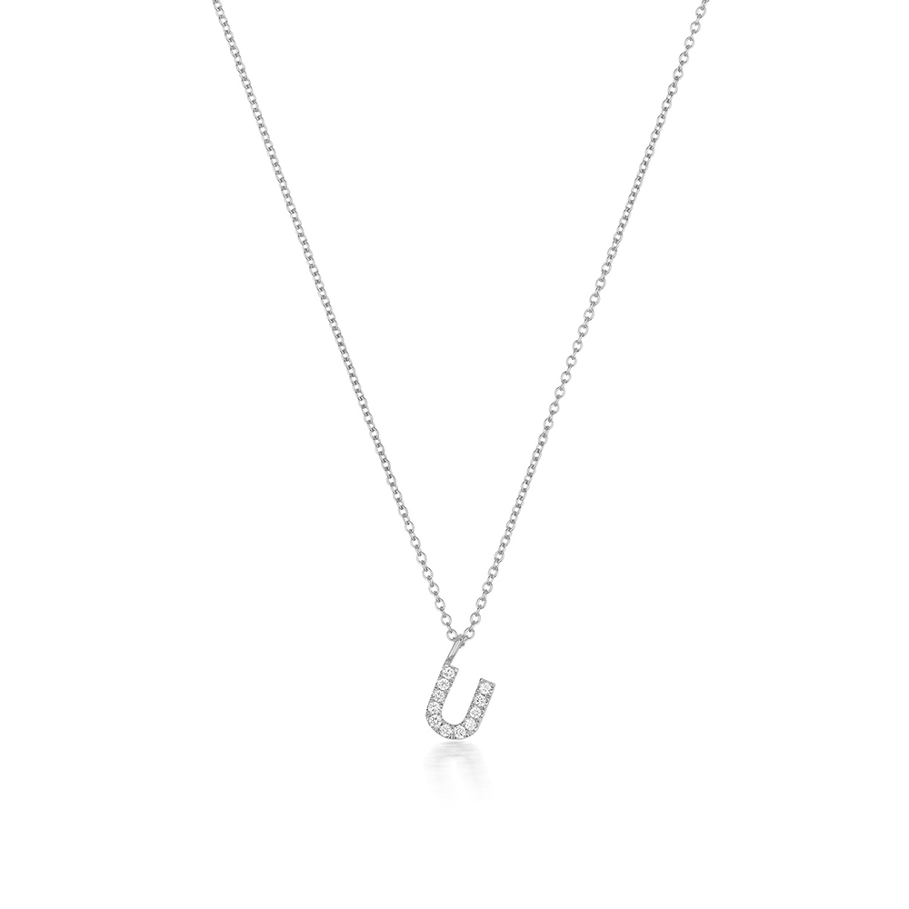 prong setting round shape letter U initial pendant(7.5 MM X 7.5 MM)