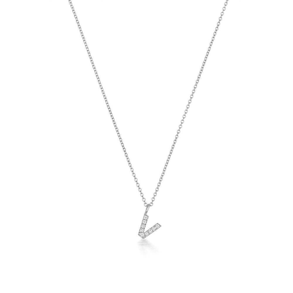 prong setting round shape letter V initial pendant(7.5 MM X 7.5 MM)