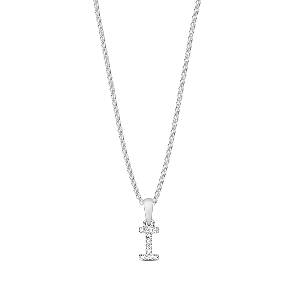 prong setting round shape letter I initial pendant(4 MM X 11.5 MM)