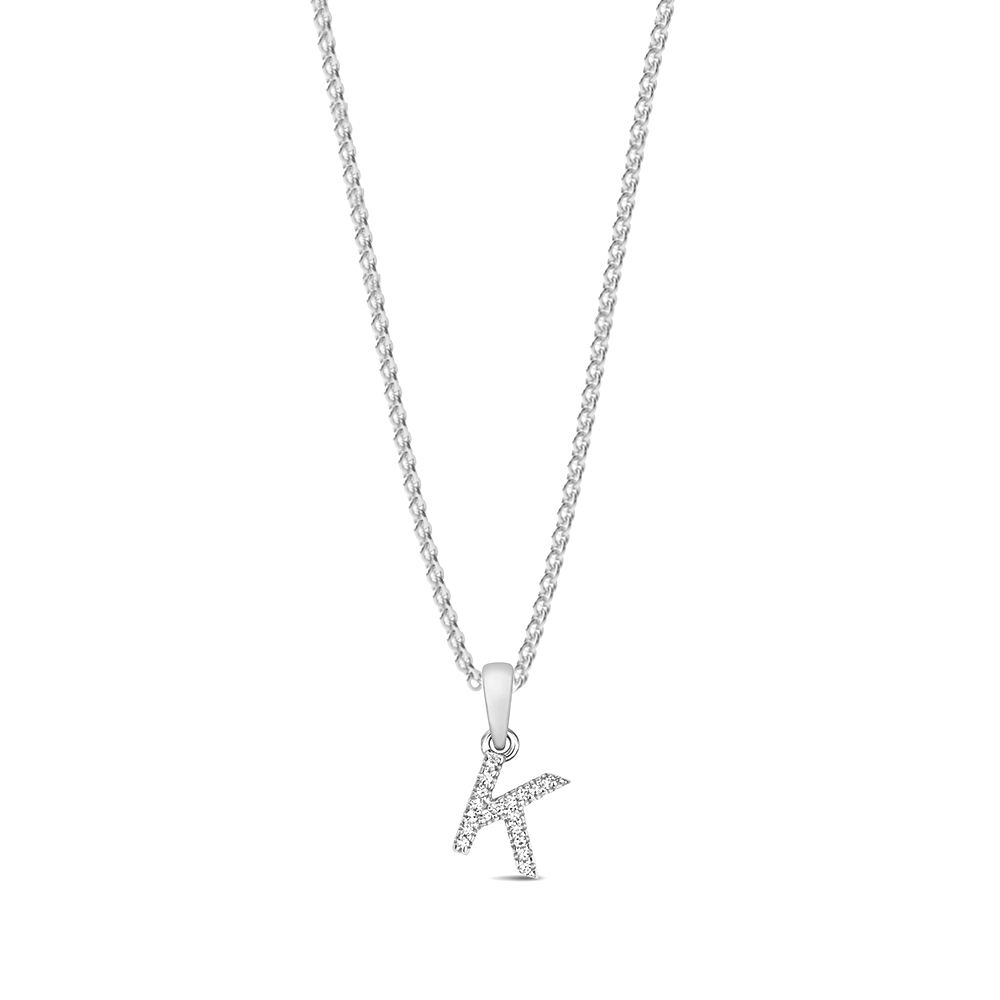 prong setting round shape letter K initial pendant(8 MM X 13 MM)