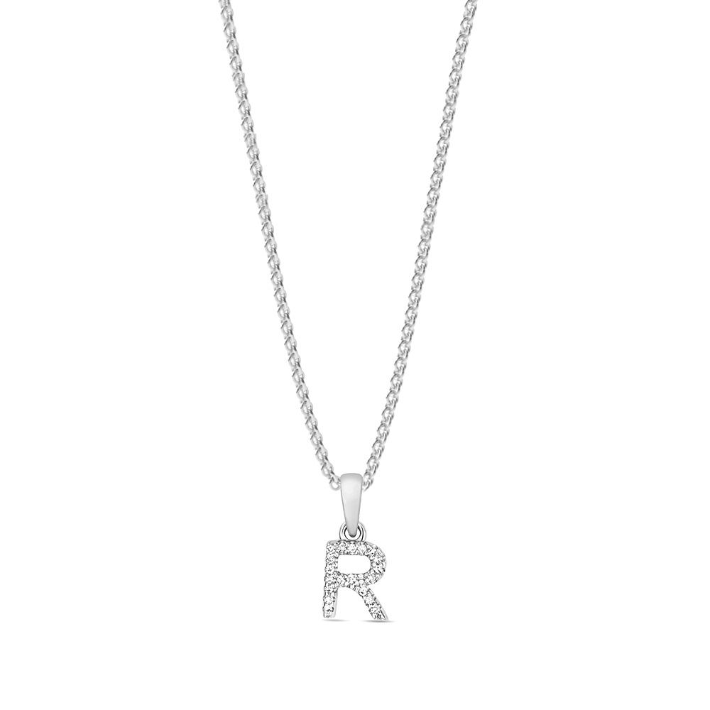 prong setting round shape letter R initial pendant(5 MM X 12 MM)