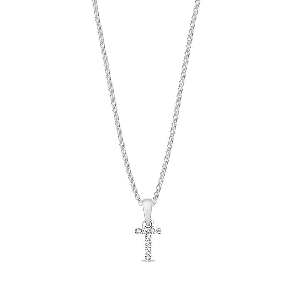 prong setting round shape letter T initial pendant(5 MM X 12 MM)