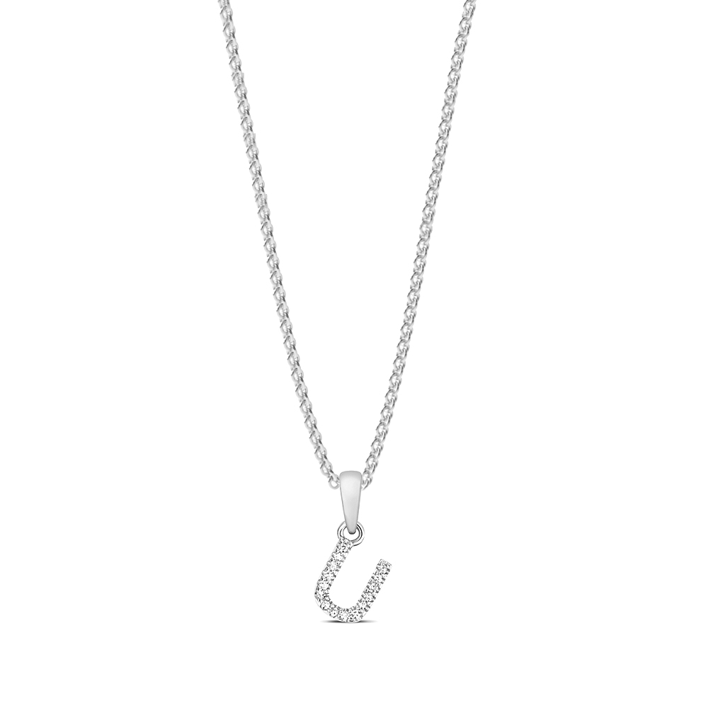 prong setting round shape letter U initial pendant(6 MM X 12 MM)