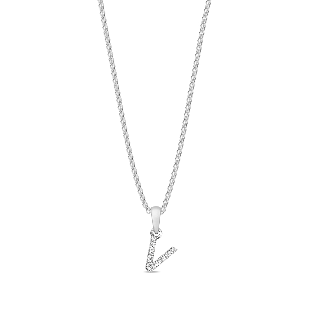 prong setting round shape letter V initial pendant(5 MM X 12 MM)