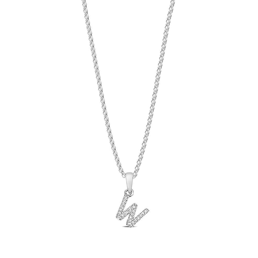 prong setting round shape letter W initial pendant(8 MM X 14 MM)