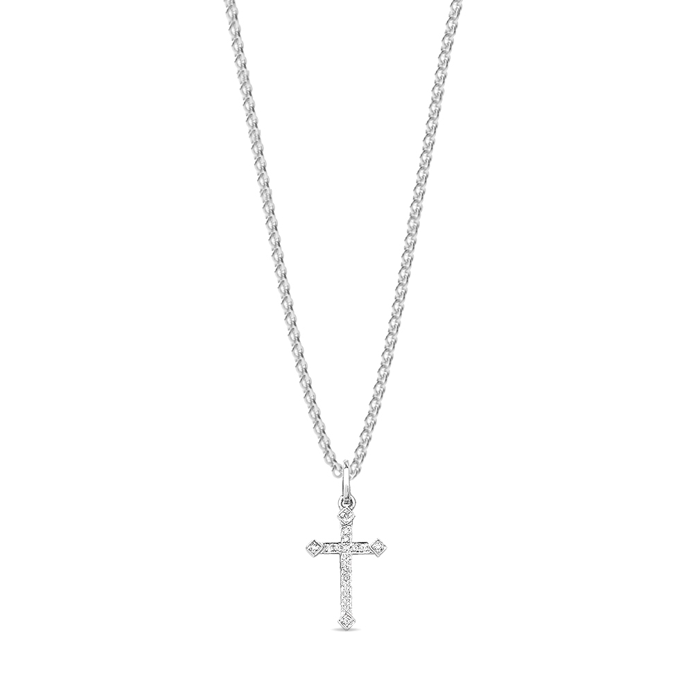 prong setting round shape cross diamond pendant