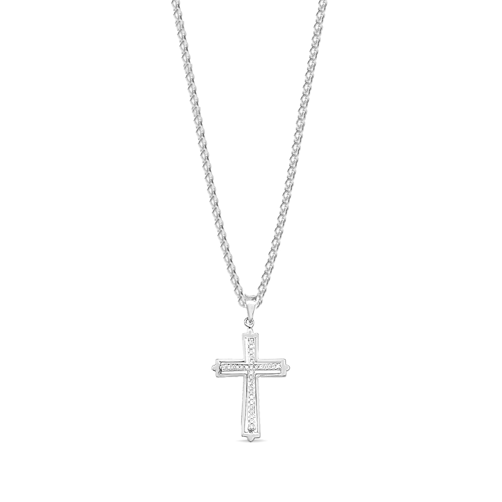 pave setting round shape cross diamond pendant