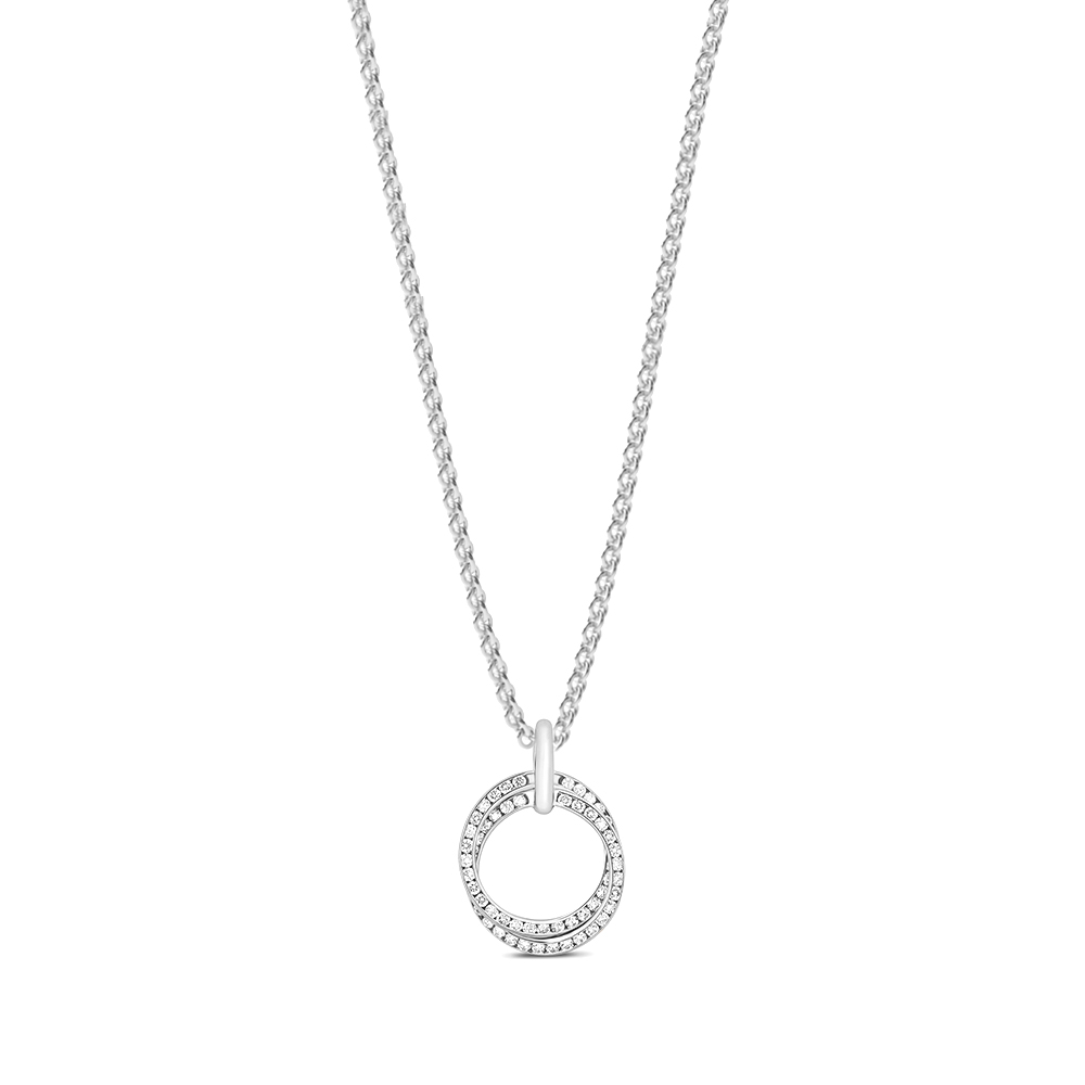 channel setting round shape 2 tone diamond pendant