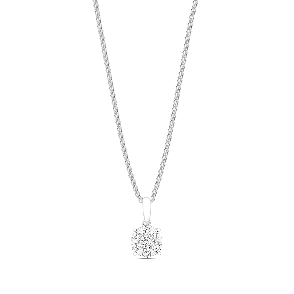 prong setting round diamond flower cluster pendant
