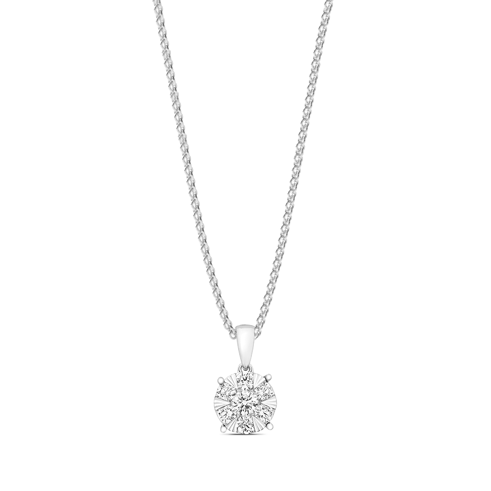 prong setting round diamond flower cluster pendant