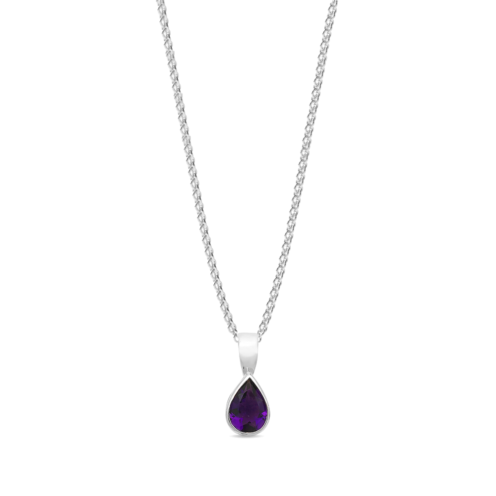 bezel setting pear shape amethyst gemstone pendant