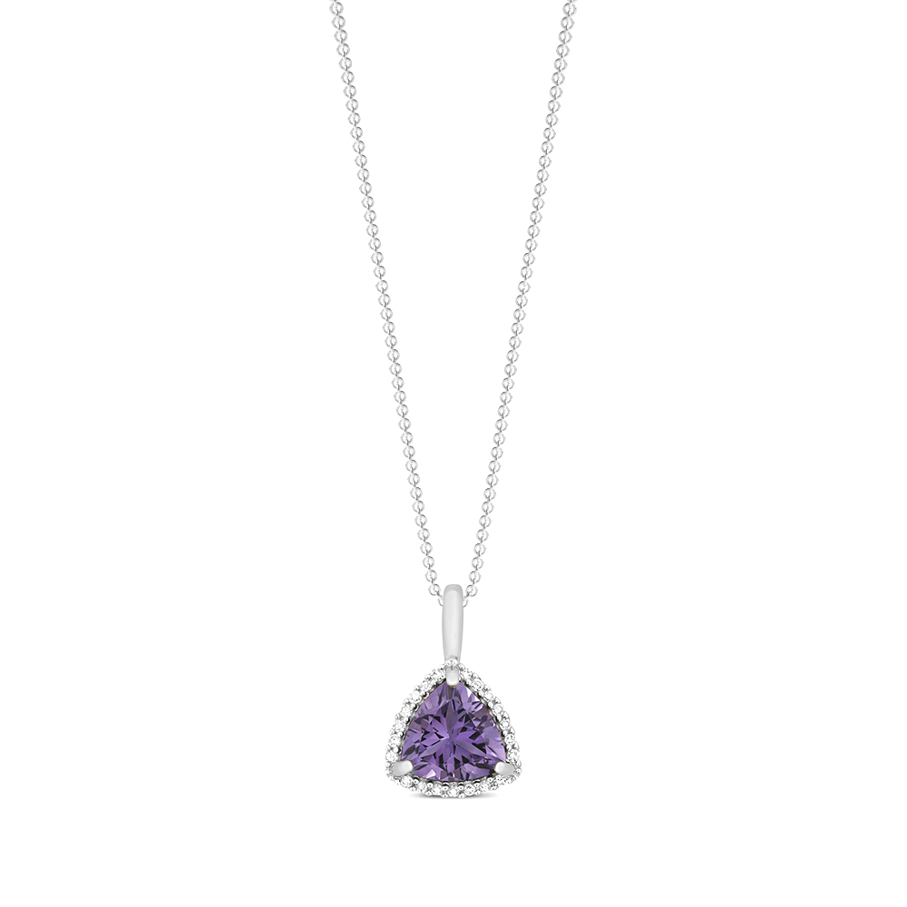 3 prong setting trillion shape amethyst gemstone and side stone pendant(9 MM X 15 MM)