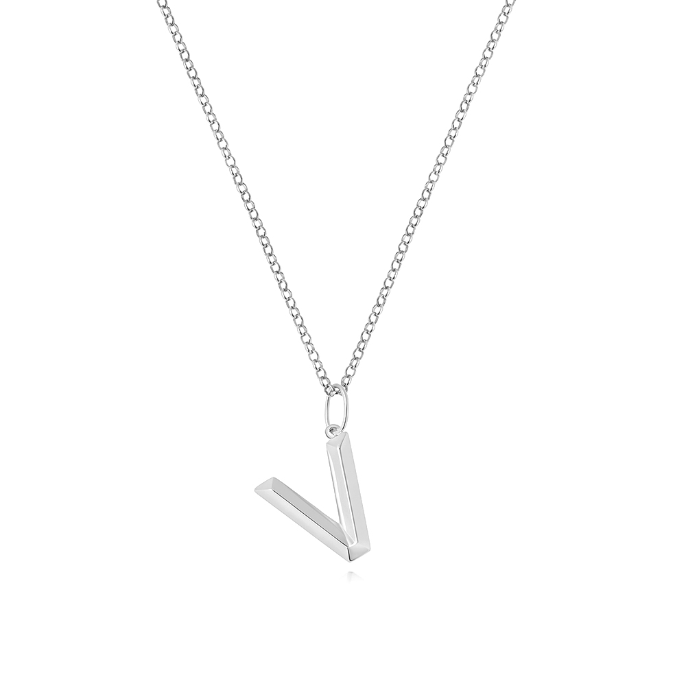 plain metal initial v pendant