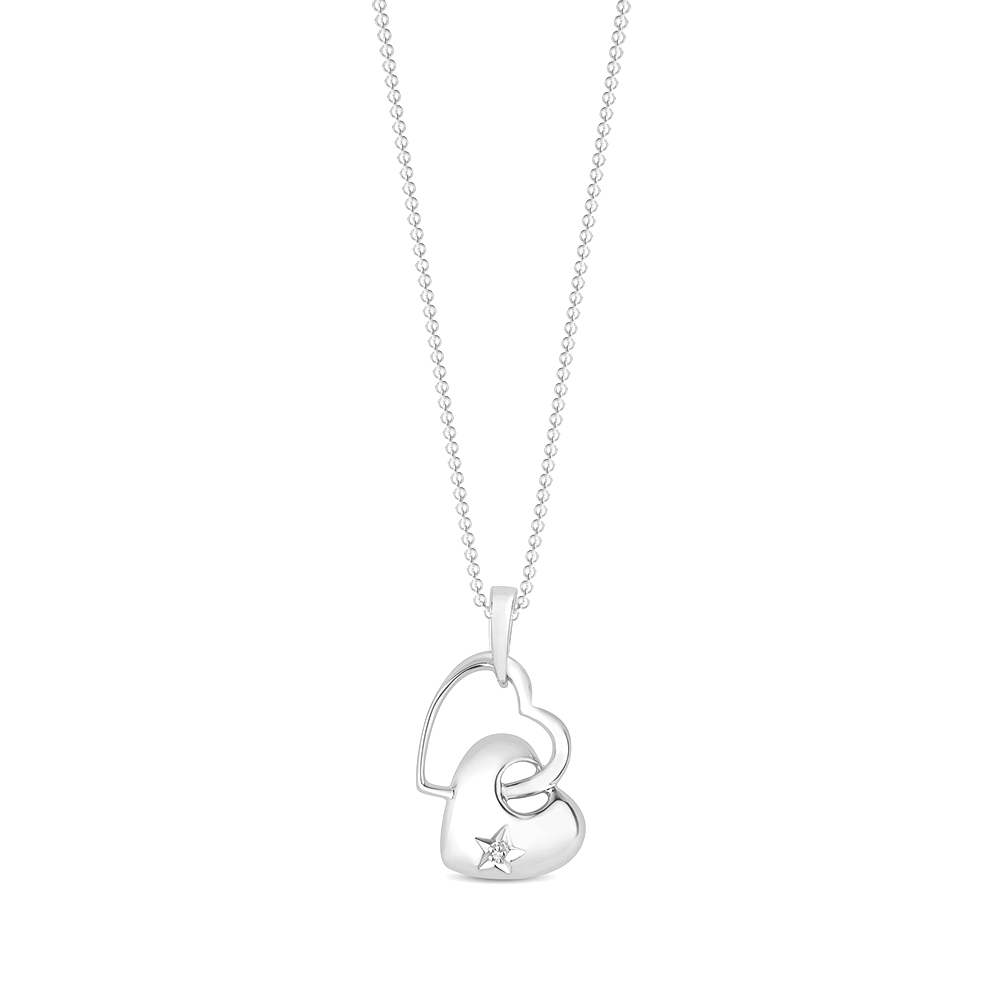 prong setting double heart shape round diamond pendant