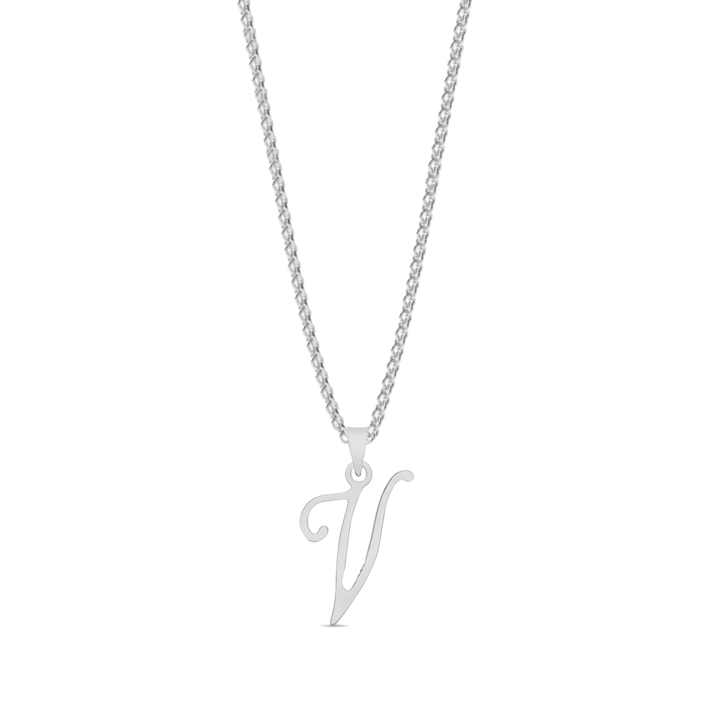 plain metal initial script v pendant