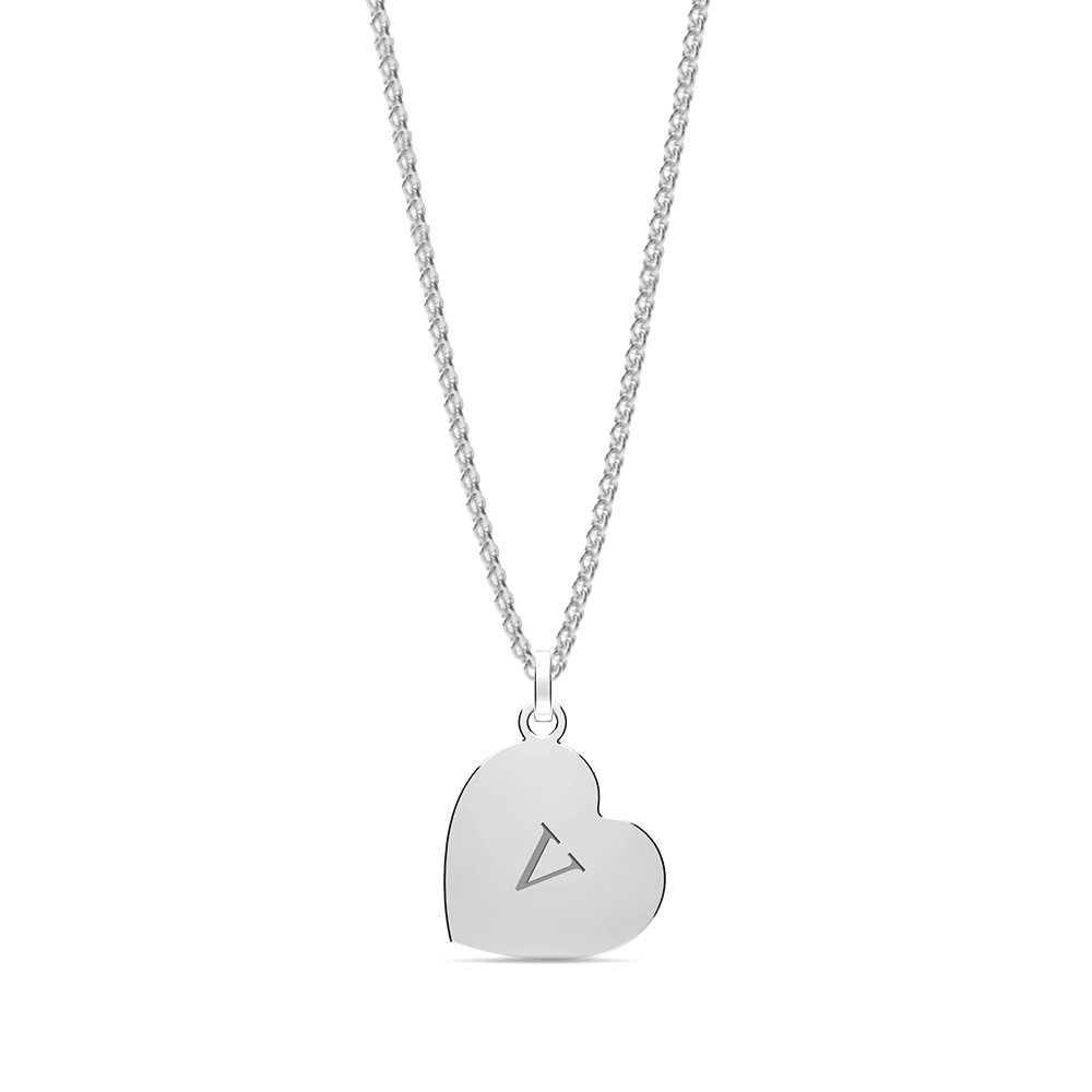 plain metal heart shape initial v pendant