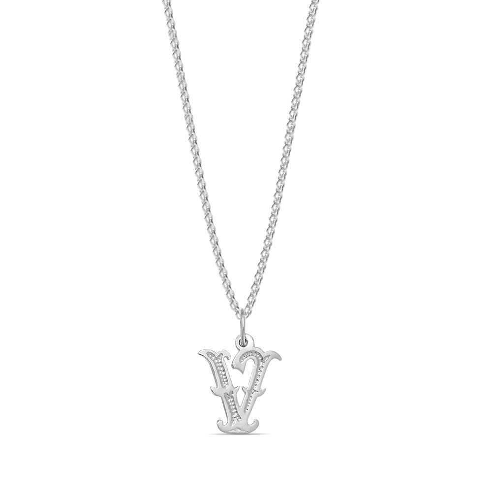 plain metal initial v pendant
