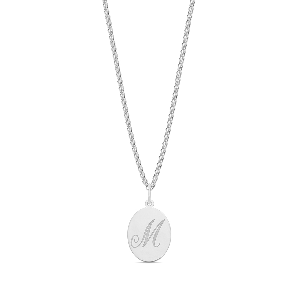 plain metal oval shape initial m pendant