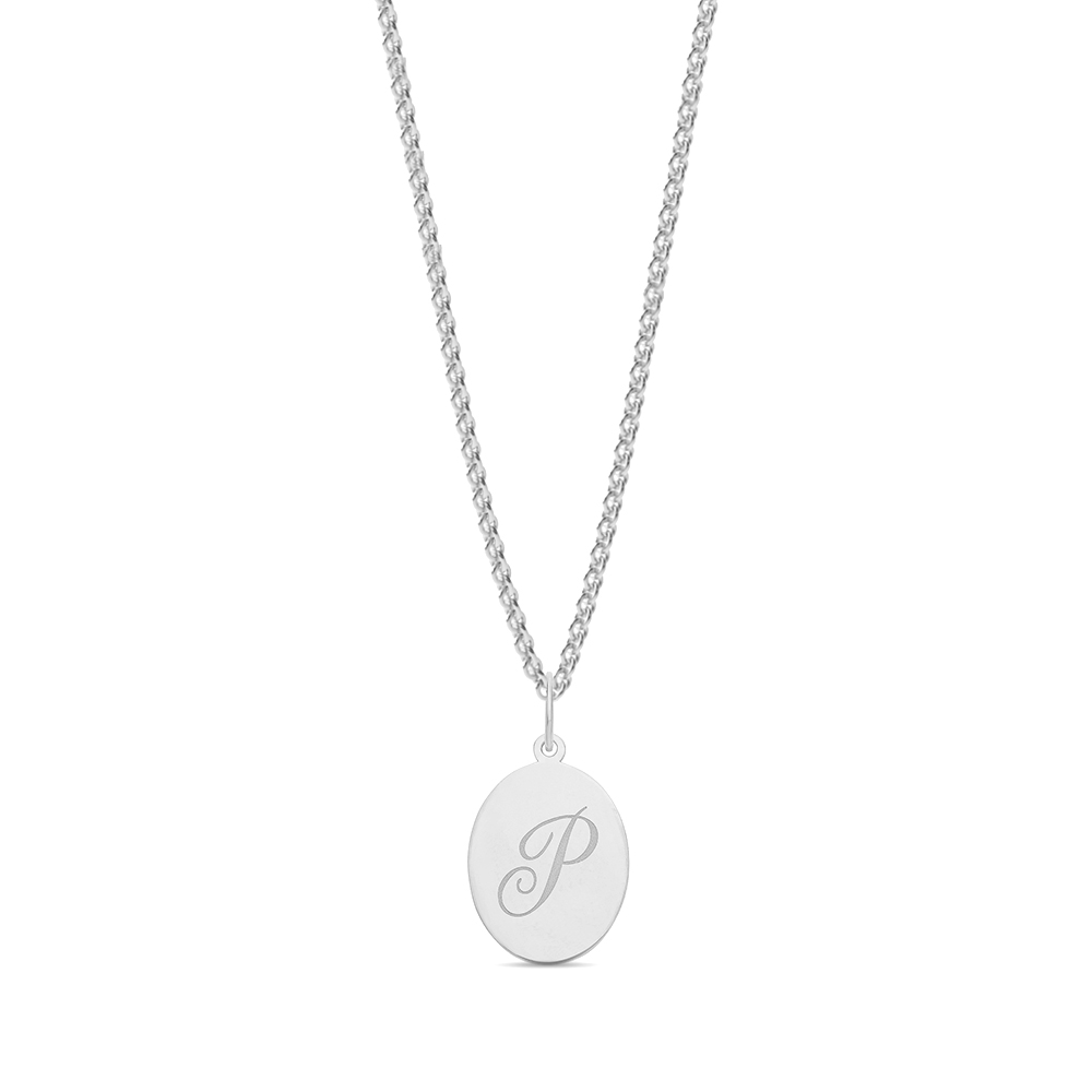 plain metal oval shape initial p pendant