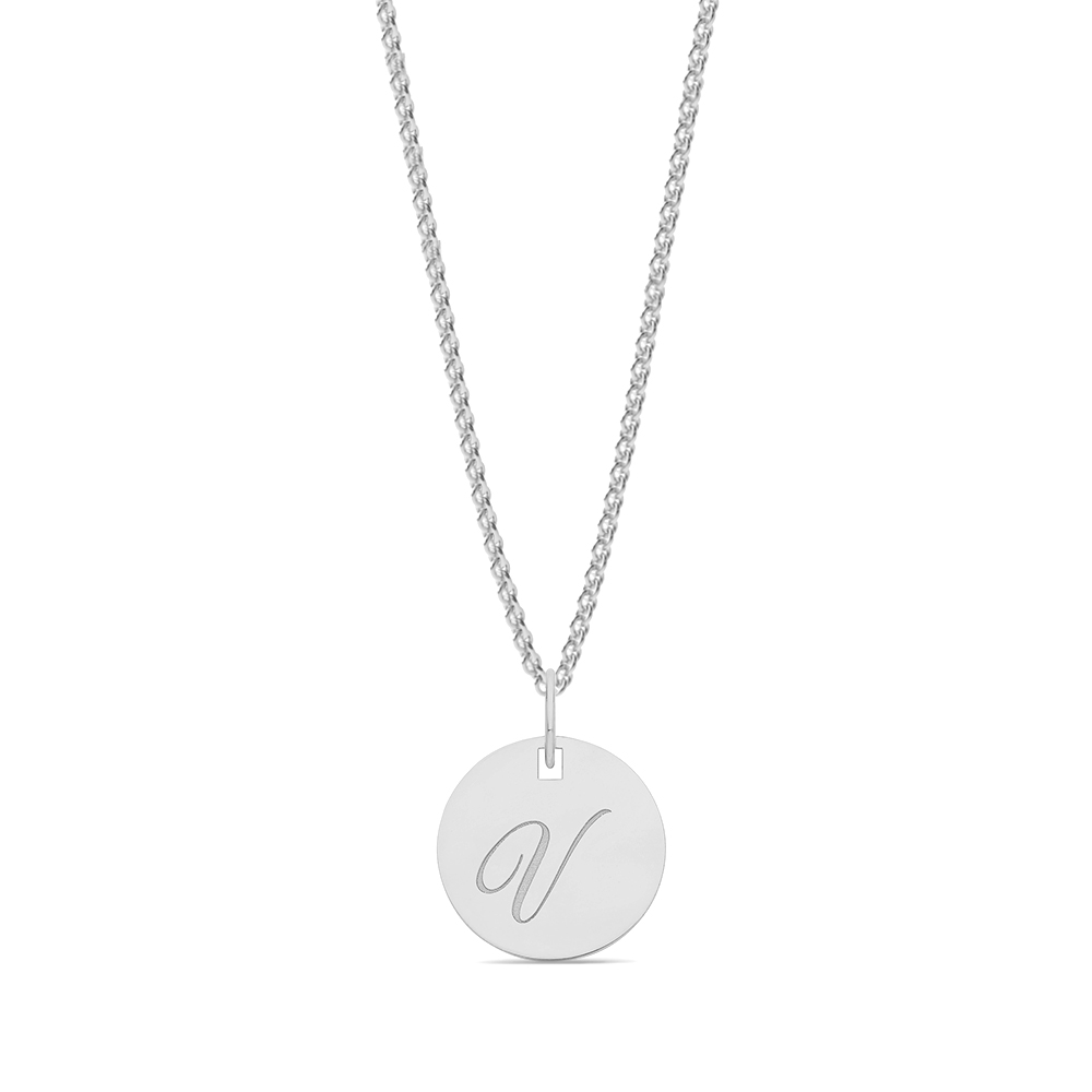 plain metal round shape initial v pendant