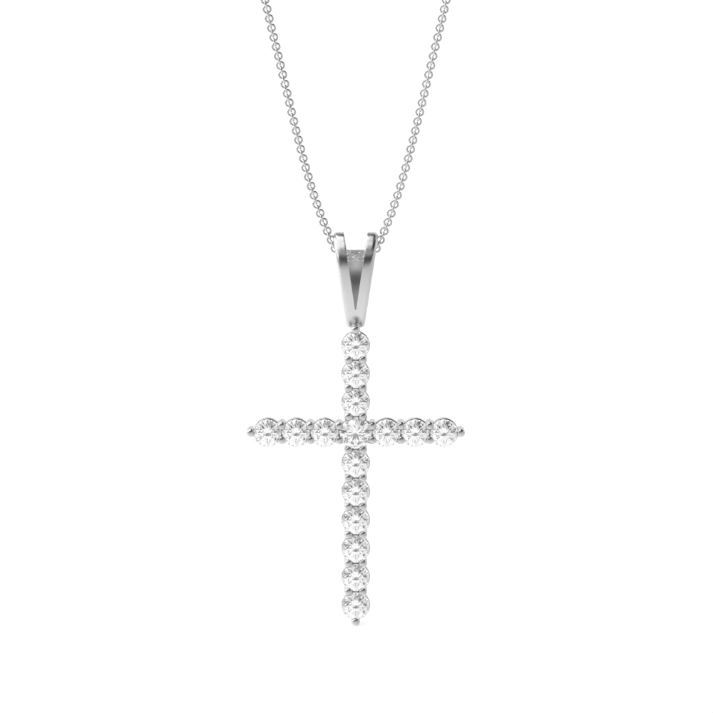 prong setting round shape diamond cross pendant