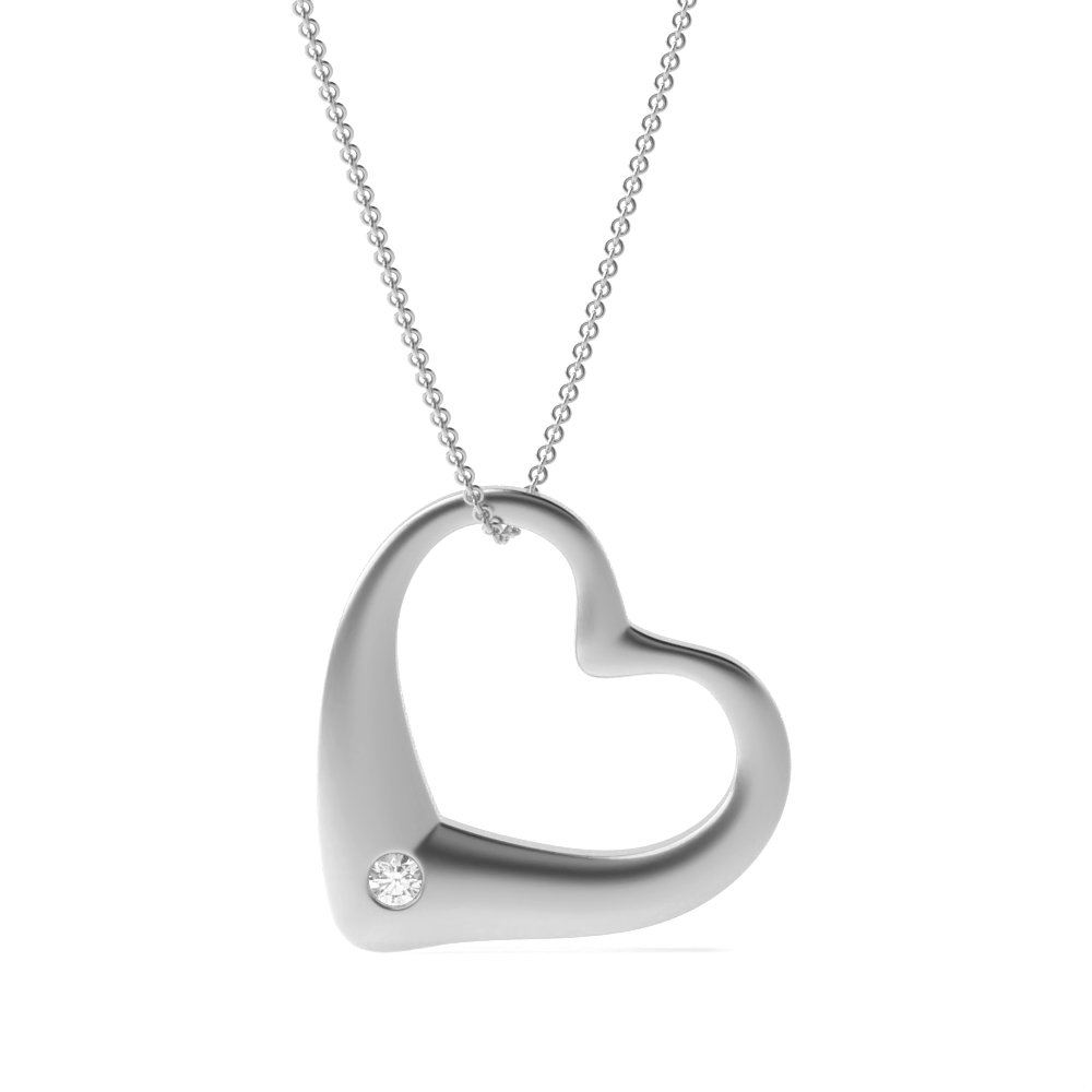 flush setting round shape diamond heart pendant