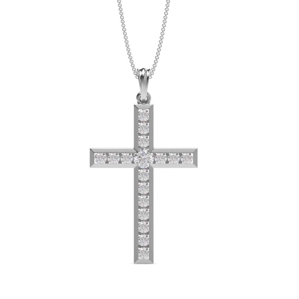 channel setting round shape diamond cross pendant