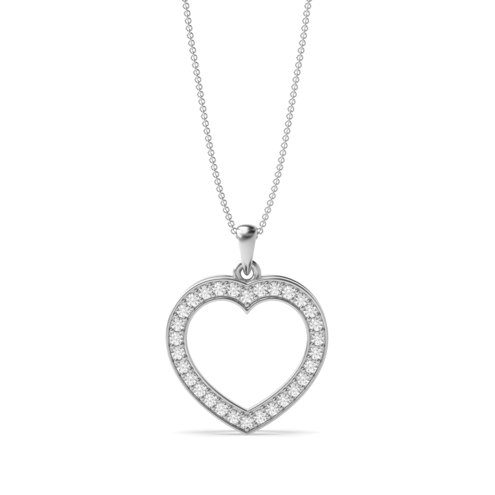 Pave Setting Round Diamond Dangling Diamond Heart Necklace  (12.50mm X 12.50mm)