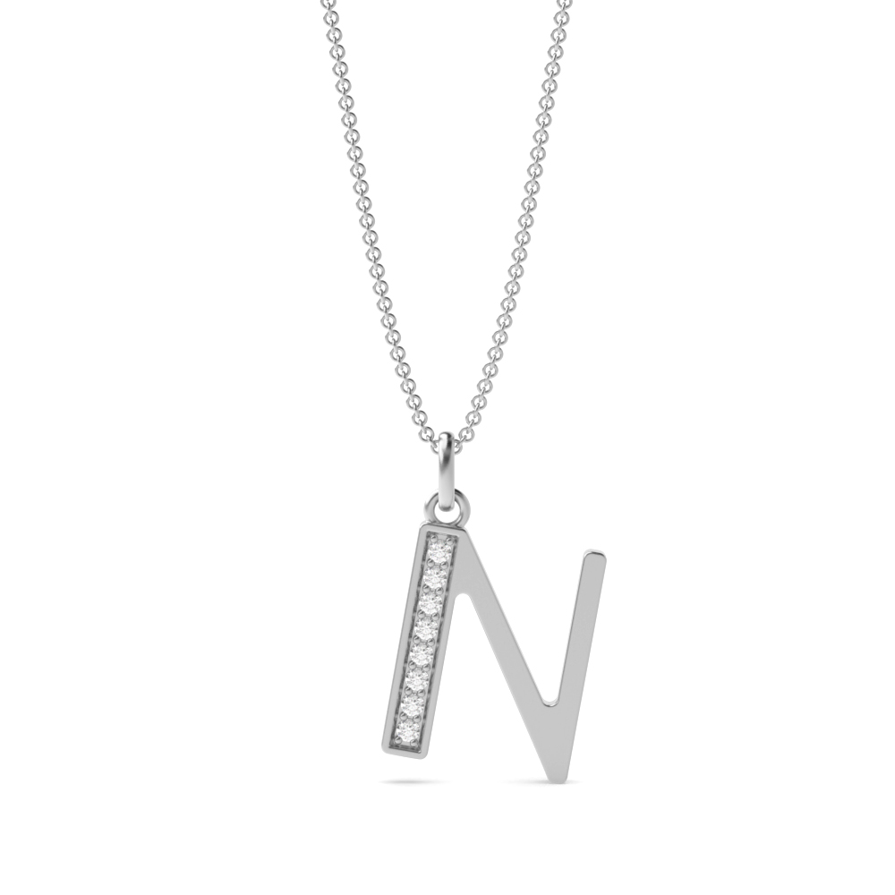Art Deco Initial 'N' Name Diamond Pendant Necklace (18mm X 10mm)