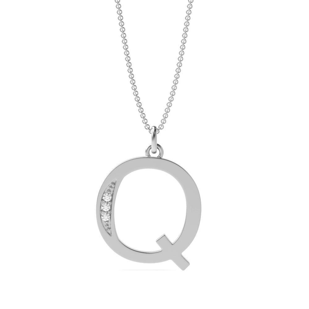 Art Deco Initial 'Q' Name Diamond Pendant Necklace (19mm X 11mm)