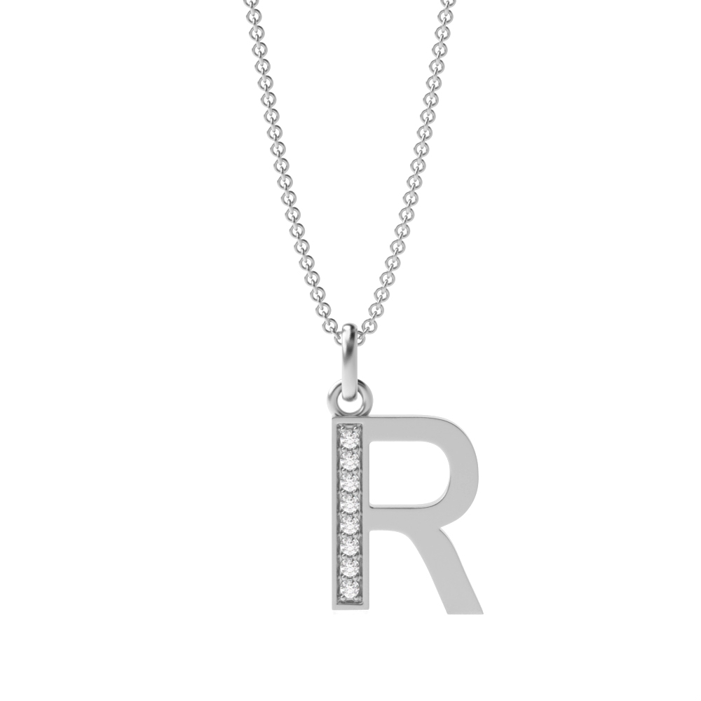 Art Deco Initial 'R' Name Diamond Pendant Necklace (18mm X 8.2mm)