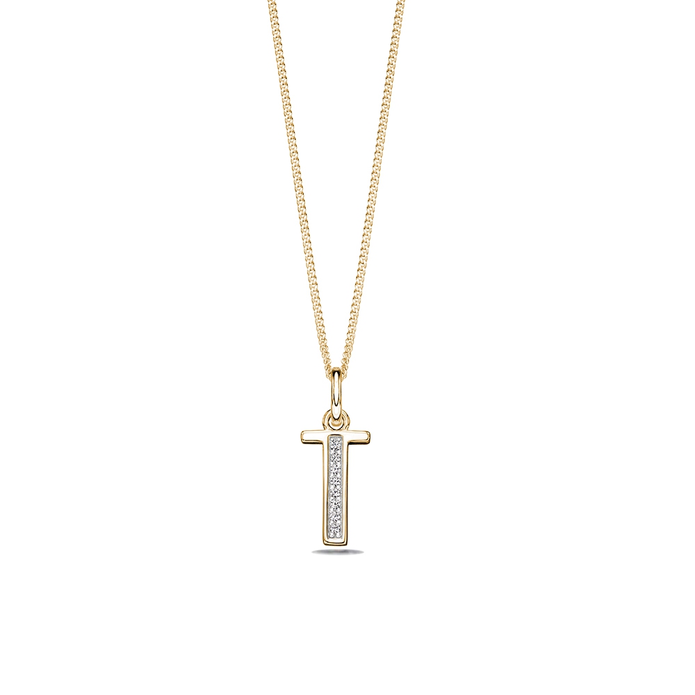 ART DECO T DIAMOND INITIAL PENDANT