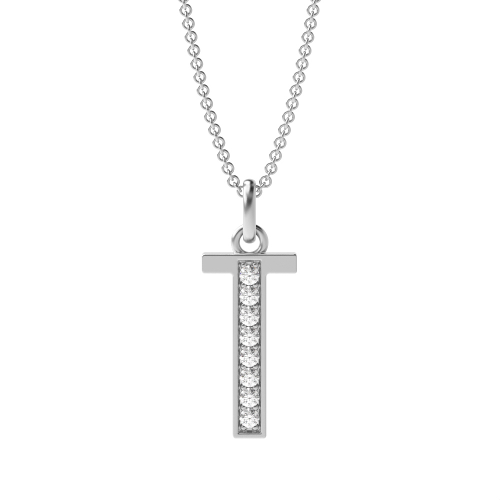 Art Deco Initial 'T' Name Diamond Pendant Necklace (18mm X 7mm)