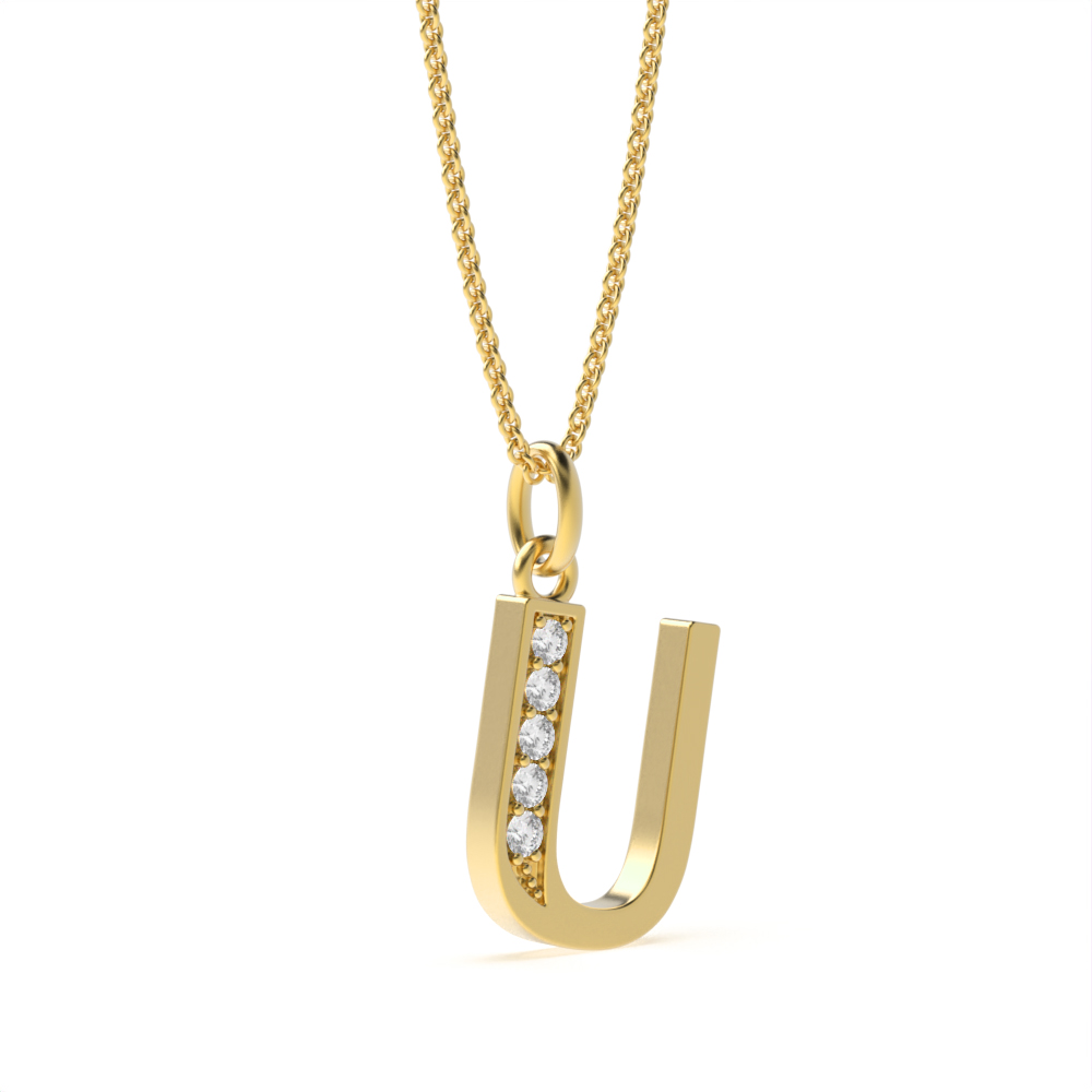 ART DECO U DIAMOND INITIAL PENDANT
