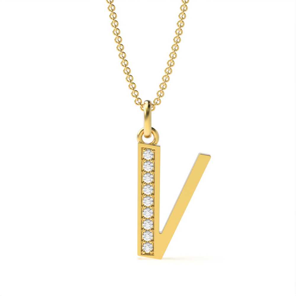 ART DECO V DIAMOND INITIAL PENDANT