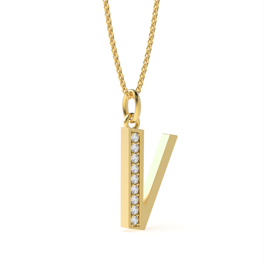 ART DECO V DIAMOND INITIAL PENDANT