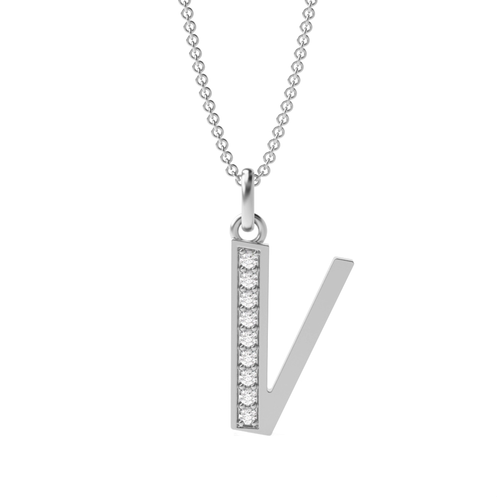 Art Deco Initial 'V' Name Diamond Pendant Necklace (17mm X 9mm)