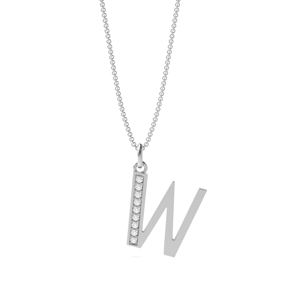 Art Deco Initial 'W' Name Diamond Pendant Necklace (18mm X 11.5mm)