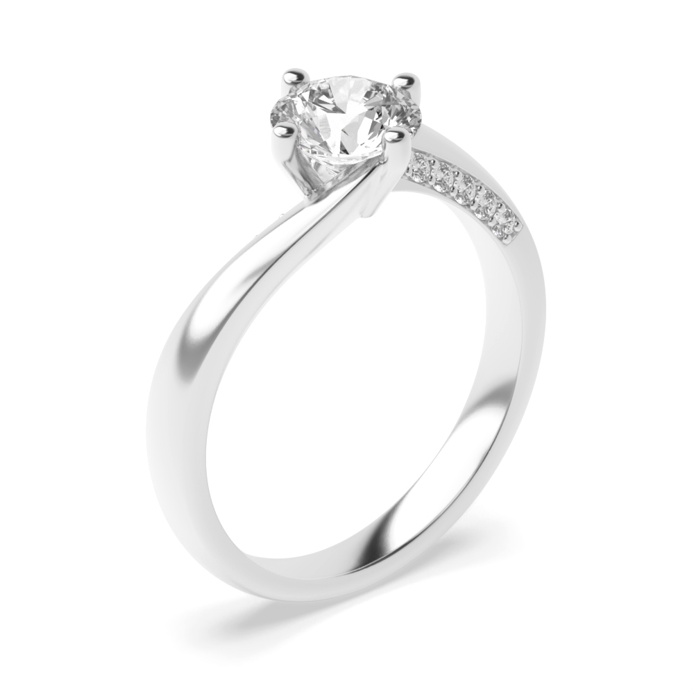 Twist Prong Set Round Side Stone Diamond Engagement Ring