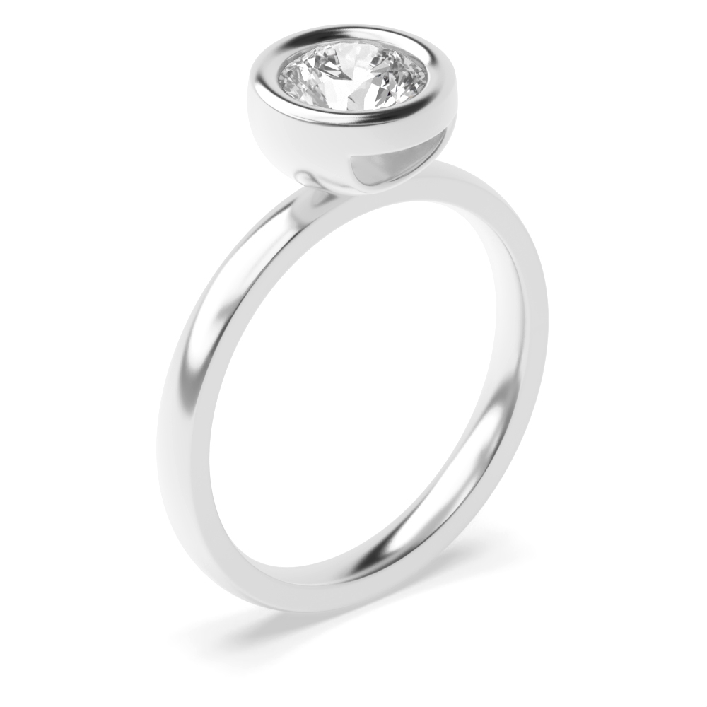 Bezel Round Cut Solitaire Diamond Engagement Rings In Platinum