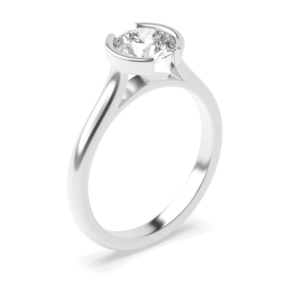 Semi Bazel Set Round Cut Solitaire Diamond Engagement Rings White Gold / Platinum