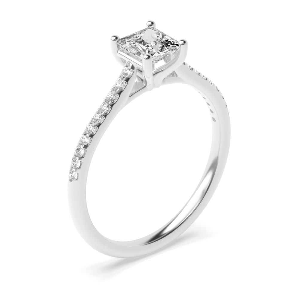 Prong Setting Princess &amp; Round Shoulder Set Accented Side Diamond Engagement Ring