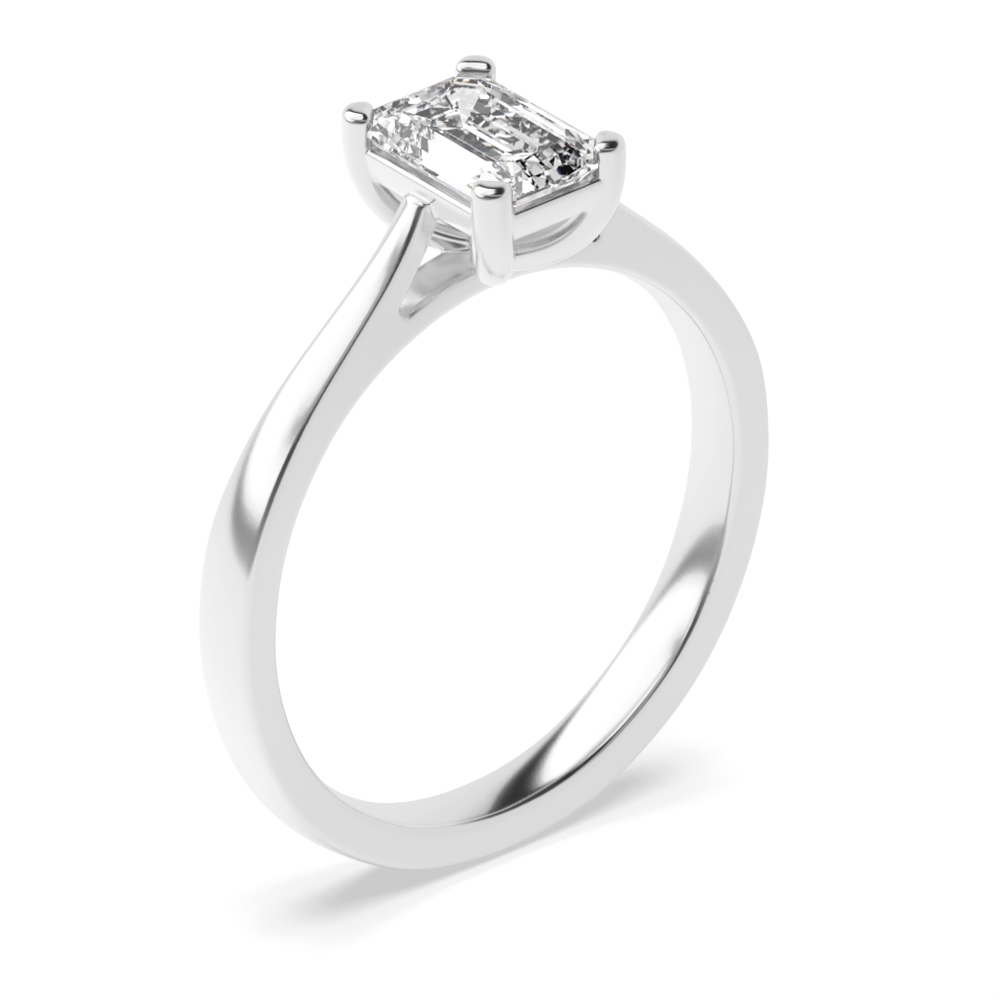 4 Prong Set Emerald Solitaire Diamond Engagement Ring