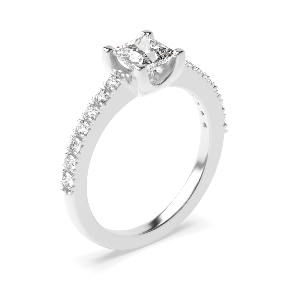 Prong Setting Princess and Round Side Diamond Engagement Ring