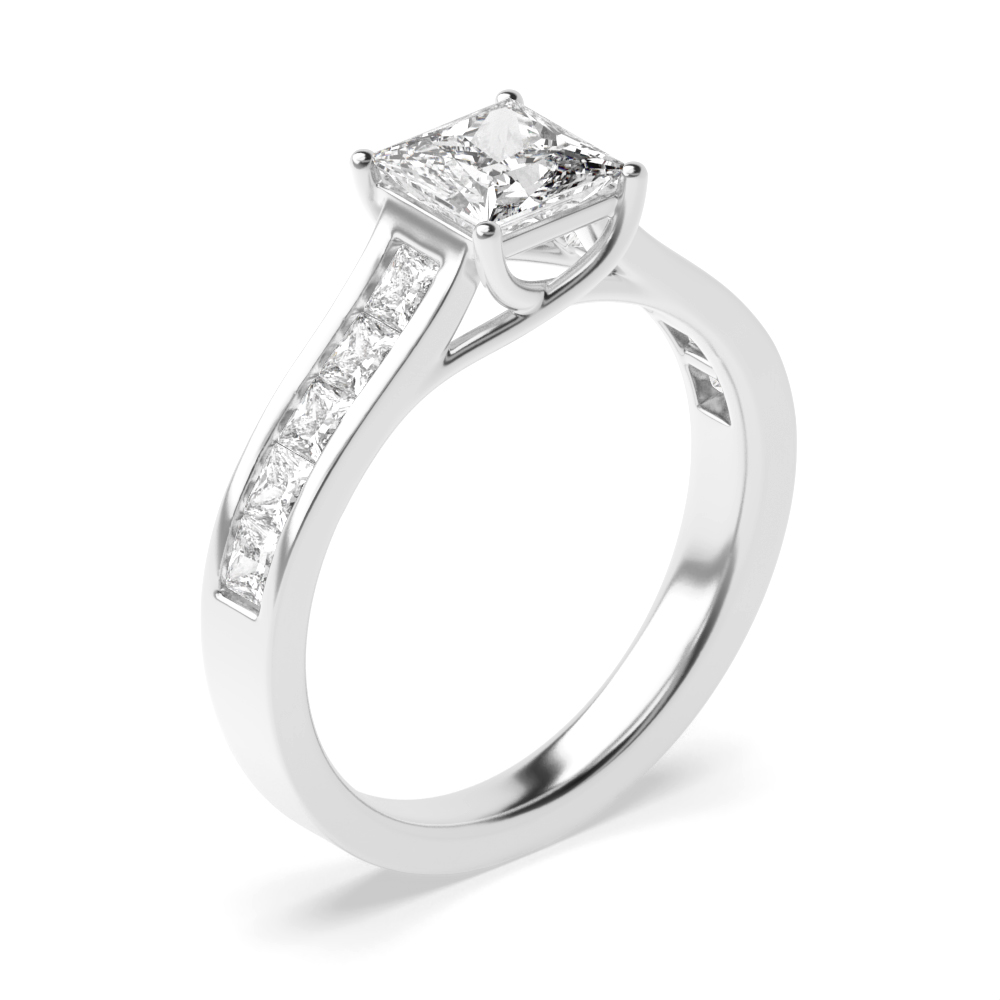 Princess Cut Engagement Ring Uk With Side Stone On Shoulder Set Accented