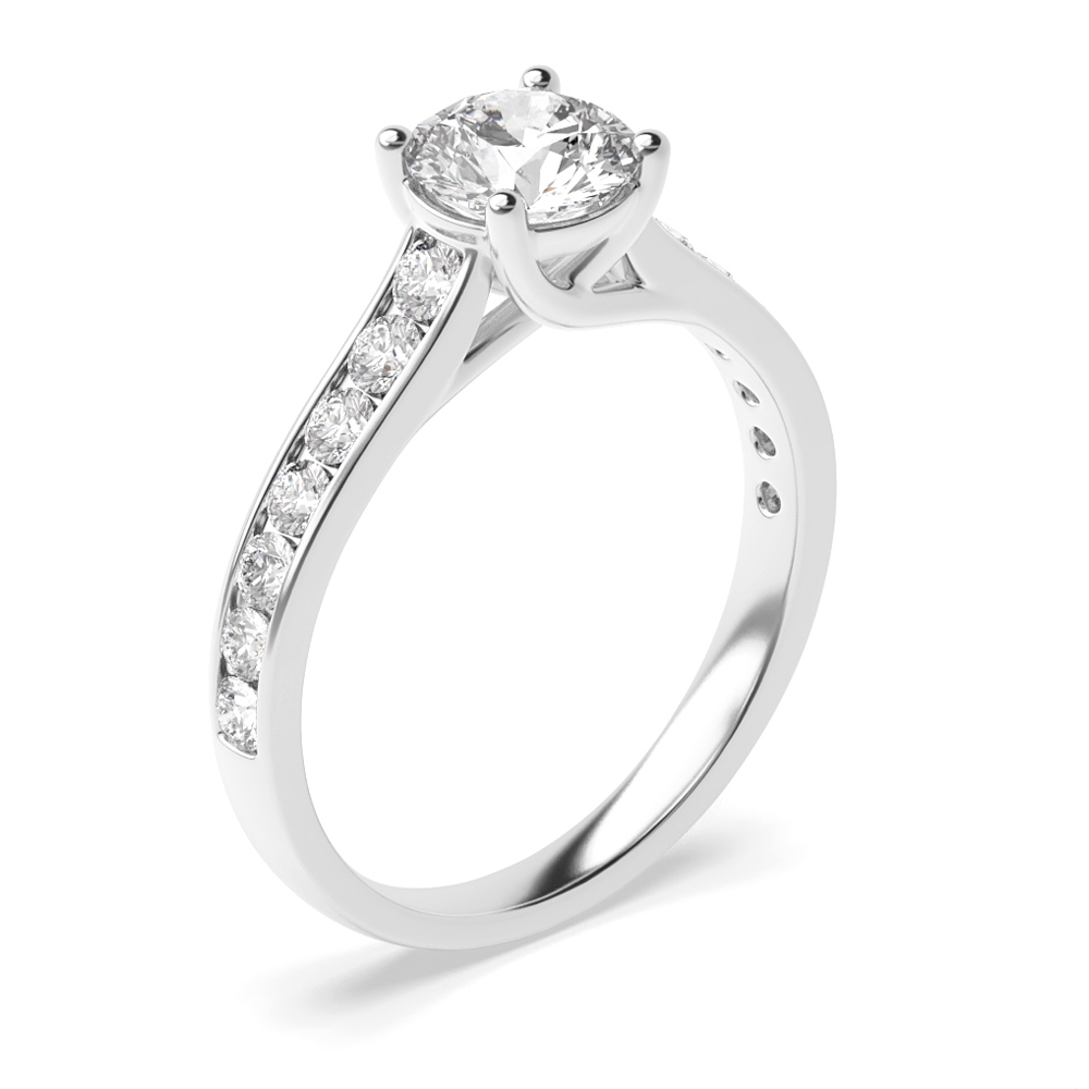 Side Stone On Shoulder Set Round Diamond Engagement Ring Yellow / White Gold